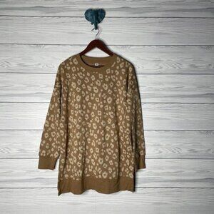 Old Navy Beige Tan Leopard Cheetah Print Tunic Length Pullover Sweater Top Large